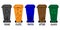 Set of color sorting bins. Garbage segregation. Waste sorting. Various kinds of trash: organic, plastic, paper, glass and