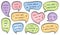 Set of color speech bubbles with love compliment phrases isolated on white background.
