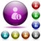 Set of color user account information glass sphere buttons