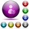 Set of color User account settings glass sphere buttons