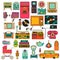 Set of color vintage flat electronic icons 80-90s. Vector