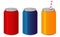 A set of colored aluminum cans