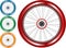 Set of colored bike wheel with tire spokes