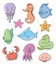 Set of colored cartoon sea life or marine icons
