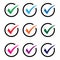 Set of colored check mark icons. Tick symbol, tick icon vector illustration.