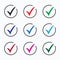 Set of colored check mark icons. Tick symbol, tick icon vector illustration.