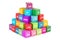 Set of colored cubes with domain names, 3D rendering