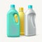 Set colored of detergent plastic bottles with chemical cleaning product on white background