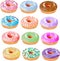 Set of colored donuts with icing and different grit