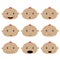 Set of colored emoticons, baby girl. Smile, surprise, sadness,