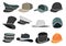 Set colored flat hats military and civilian