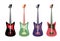 Set of colored guitars. Multi-colored rock electric guitars.