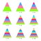 Set of colored horizontal layer pyramid charts. Templates graphs in flat style. Colorful elements for infographics