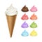 Set of Colored Ice Cream Waffle Cone on Background