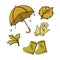 Set of colored icons, autumn walk in the rain, vector cartoon
