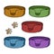 Set of colored icons, soft dog litter, comfortable soft chaise longue, cartoon vector