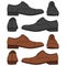 Set of colored illustrations with classic mens shoes. Isolated vector objects.