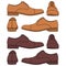 Set of colored illustrations with classic mens shoes. Isolated vector objects.