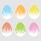 Set of colored isolated Easter eggs. With silhouettes of grass and leaves. On a transparent background. Simple flat vector