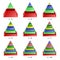 Set of colored isometry pyramid charts. Business data, colorful elements for infographics. Vector