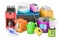 Set of colored kitchen home appliances. Toaster, kettle, coffeemaker, microwave