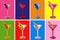 Set of Colored Martini Cocktails with Olives Vector Illustration