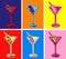 Set of Colored Martini Cocktails with Olives Vector Illustration