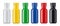 Set of colored non-transparent pharmaceuticals bottles.
