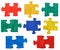 Set of colored painted puzzle pieces