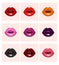 Set colored passion lips, shine lipstick: pink and orange, black and purple, red and violet