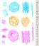 Set of colored pastel spots and brush strokes. Hand drawn design elements. Grunge vector illustration. Pastel crayons and pencil