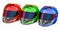 Set of colored racing helmet, 3D rendering