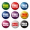 Set of colored round buttons with word `Free Shipping`