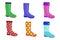 Set of colored rubber boots.