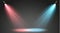 Set of colored searchlights on a transparent background. Bright lighting with spotlights. The searchlight is white, blue