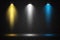 Set of colored spotlights on a transparent background. Bright lighting with spotlights. Spotlight white, blue, yellow.