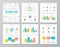 Set of colored startup and business elements for multipurpose a4 presentation template slides with graphs and charts