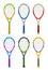 Set of colored tennis rackets