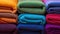 Set of colored towels. Multi-colored robes and soft towels