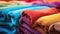 Set of colored towels. Multi-colored robes and soft towels