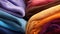 Set of colored towels. Multi-colored robes and soft towels