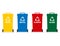 Set of colored trash cans for different types of waste: paper, metal, plastic, glass. Vector illustration.