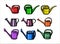 Set of colored watering cans, 9 pcs. Illustration on an isolated background.