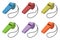 Set of colored whistles vector illustration