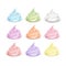 Set of Colored White Light Blue Pink Yellow Orange Brown Green Lilac Whipped Cream for Dessert Cupcakes Soft Served Ice