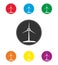 Set of colored wind turbine icons. Renewable energy, flat design