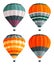 Set of colorful air balloons at white background, fly aerial transport, hot air balloon icons