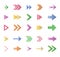 Set of colorful arrows. Rewind icons, cursor pointers, or web interface navigation or website cursor. Flat  collection