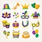 Set of colorful attributes for celebrating Mardi Gras - traditional spring holiday