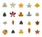 Set of colorful autumn leaves. Simple cartoon flat style. vector illustration. Maple and oak leaves, branches. Botanical